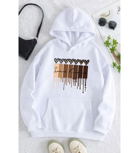 Leopar Kalp Baskılı Oversize Sweatshirt (Beyaz)