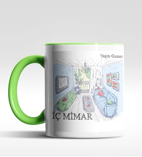 Kişiye Özel İç Mimar Tasarımlı Siyah Kupa (Yeşil-Beyaz)