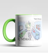 Kişiye Özel İç Mimar Tasarımlı Siyah Kupa (Yeşil-Beyaz)