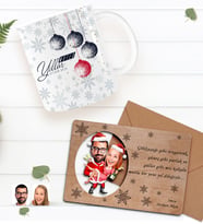 BK Gift Kişiye Özel Mutlu Yıllar Kupa Bardak ve Retro Ahşap Yılbaşı Tebrik Kartı Hediye Seti-8 (Mavi)