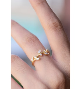 Taşlı Sarmaşık Ayarlanabilir 14 K Rose / Altın Kaplama Kadın Yüzük (Altın)