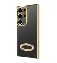 Galaxy S24 Ultra Kılıf Kamera Korumalı Logo Gösteren Omega Kılıf (Gold)