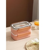 Vagonlife Bento Lunch Box Ofis-Okul İçin Yeni Nesil Sefer Tası Çift Kat 4 bölme Paslanmaz Çelik F494 (Pembe)