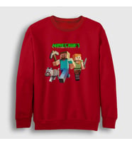 Presmono Unisex Beyaz Miners Minecraft Sweatshirt 29564tt (Kırmızı)