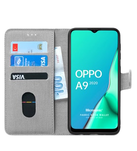 Microsonic Oppo A9 2020 Kılıf Fabric Book Wallet (Gri)