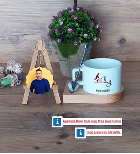 Patolog Kupa Bardak Beyaz ve Fotoğraflı Ahşap Anahtarlık Hediye (Model 8)
