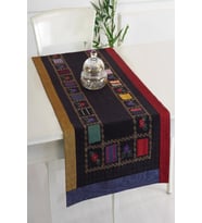 Bordürlü Meydaniye Yamalı ve İşlemeli 50x130 cm Runner (Siyah)