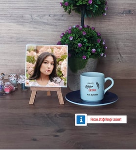 Rehber Öğretmen Fotoğraflı Dekoratif Taş, Ahşap Altlıklı Türk Kahvesi Fincanı Hediye (Model 4)