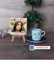 Rehber Öğretmen Fotoğraflı Dekoratif Taş, Ahşap Altlıklı Türk Kahvesi Fincanı Hediye (Model 4)