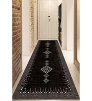 Dijital Baskılı Kaymaz Taban Yıkanabilir Modern Yolluk Ve Koridor Halısı NDU-SD-1106 (Siyah)