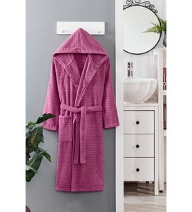 Kapüşonlu Unisex Banyo Bornozu %100 Soft Pamuklu (Mürdüm)