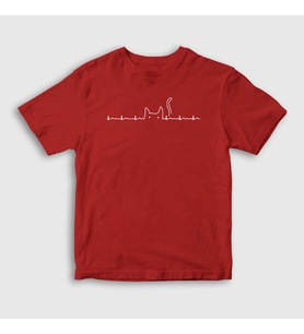 Presmono Unisex Çocuk Beyaz Ekg Cat Kedi T-Shirt 399210tt (Kırmızı)