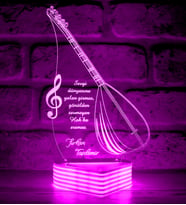 Saz Hediyesi Saz Çalana Saz Hocasına Hediye 3D Lamba (Pembe)