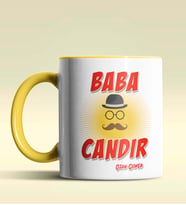 Kişiye Özel Baba Candır Tasarımlı Siyah Kupa Bardak (Sarı)