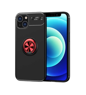 Apple iPhone 13 Kılıf Zore Ravel Yüzüklü Silikon Kılıf (Siyah-Kırmızı)