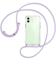 Teknomoda Apple iPhone 12 Kılıf Boyun Omuz Askılı iPli Anti Şok Köşe Korumalı Şeffaf Silikon (Lila)