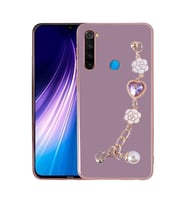 Xiaomi Redmi Note 8 Kılıf El Askılı Tutamaçlı Kamera Korumalı Renkli Gold Kenar Silikon Kapak (Mor)