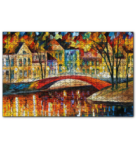 Cakapuzzle Kanalda Köprü ve Binalar Yağlıboya  Puzzle Yapboz MDF (Ahşap) (500 Parça)