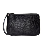 KANGAROO KINGDOM Hakiki Dana Deri Kroko Koyu Kahverengi Erkek Portföy & Clutch El Çantası 1285-CK (Siyah)