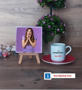 Odyometrist Fotoğraflı Dekoratif Taş, Ahşap Altlıklı Türk Kahvesi Fincanı Hediye (Model 3)