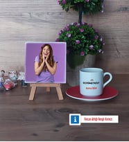 Odyometrist Fotoğraflı Dekoratif Taş, Ahşap Altlıklı Türk Kahvesi Fincanı Hediye (Model 3)