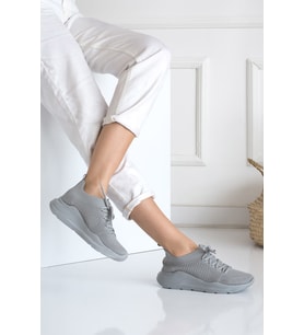 İmershoes Kadın Triko Sneaker Bağcıklı Çorap Bileklik Detaylı Spor Ayakkabı 017 (Gri)
