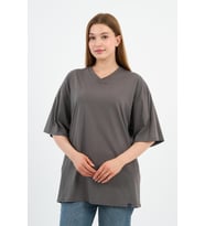 V Yaka Oversize T-shirt (E24-742A-WN) (Antrasit)