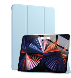 Apple iPad Pro 12.9 4. Nesil 2020 Kılıf PU Deri Smart Standlı Case A2229 A2069 A (Açık Mavi)