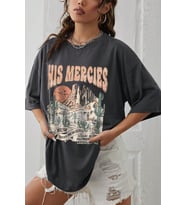 Unisex His Mercies Baskılı Oversize Tshirt (Siyah)