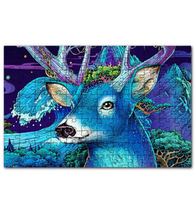 Cakapuzzle Mavi Temalı Geyik Yakın Plan Puzzle Yapboz MDF (Ahşap) (1000 Parça)