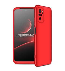 Xiaomi Redmi Note 10 Kılıf 3 Parça Slim Sert Silikon Kapak AYS (Kırmızı)
