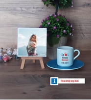 Fransızca Öğretmeni Fotoğraflı Dekoratif Taş, Ahşap Altlıklı Türk Kahvesi Fincanı Hediye Öğretmenler Günü Hediyesi (Model 5)