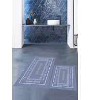 EVDEYA Baskılı Yıkanabilir Desenli Bathroom Yazılı Banyo Paspası Klozet Takımı, KLOZET-5-BEYAZ, (Mavi)