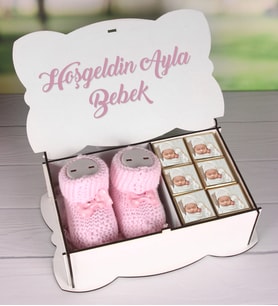 Kişiye Özel Nazarlı Hoşgeldin Bebek Hediye Seti 89229 (Pembe)