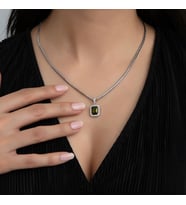 925 Ayar Gümüş Pırlanta Modeli İtalyan Zincir Dörtgen Kolye, Kadın Kolye, İTLDRTGNKLYE001 (Yeşil)