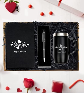 Seni Seviyorum Defter Termos Kalem Set (Siyah)