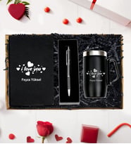 Seni Seviyorum Defter Termos Kalem Set (Siyah)