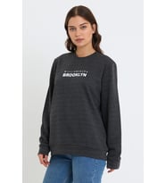 Kadın Bisiklet Yaka Oversize Fit Brooklyn Baskılı İnce Sweatshirt SPR23SWK330 (Antrasit)