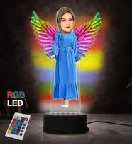 Doğum Günü Hediyesi,Sevgiliye Hediye, Kişiye Özel Fotoğraflı Melek Anne Karikatür 3D Led Lamba (RGB)