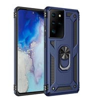 Samsung Galaxy S21 Ultra Uyumlu Kılıf Standlı Manyetik Yüzüklü Military Magnetic Ring Polycarbonate and TPU Case (Lacivert)