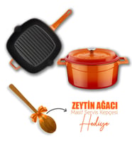 Lava Döküm Trendy 4 Parça Tencere Tava Seti (Turuncu)