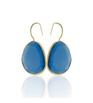 Kadir Jewellery 22 Ayar Altın Kaplama Fosil Taşlı Küpe -El İşçiliği Ve Hipoalerjenik Küpe (Koyu Mavi)