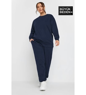 Kadın Büyük Beden Bisiklet Yaka İnce Sweatshirt SPR24BSWK56 (Lacivert)