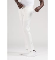 Slimfit Beli Lastikli Ve İplikli Jogger Düz Kumaş Pantolon (Beyaz)