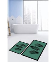 EVDEYA Baskılı Yıkanabilir Renkli Yapraklı Desen İkili Banyo Halısı Klozet Takımı, KLOZET-26-BEYAZ, (Yeşil)