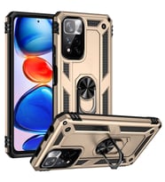 Xiaomi Redmi Note 11 Pro Plus 5G Uyumlu Kılıf Standlı Manyetik Yüzüklü Military Magnetic Ring Polycarbonate and TPU Case (Gold)