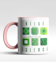 Kişiye Özel Bilgi İşlem Tasarımlı Siyah Kupa (Beyaz-Pembe)