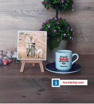 Babaya Hediye Fotoğraflı Dekoratif Taş, Ahşap Altlıklı Türk Kahvesi Fincanı Hediye Babaya Doğum Günü Hediyesi (Model 4)