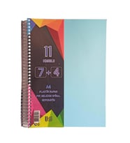 7+4 Ayraçlı Defter 11 Konulu 225 Yaprak 1 Adet 7 Kareli 4 Çizgili Spralli Plastik Kapak Seperatörlü (Mavi)