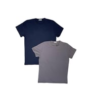 Erkek Slim Fit Dar Kesim Bisiklet Yaka Kısa Kol Pamuklu 2'li Tişört Paketi (Lacivert-Gri)